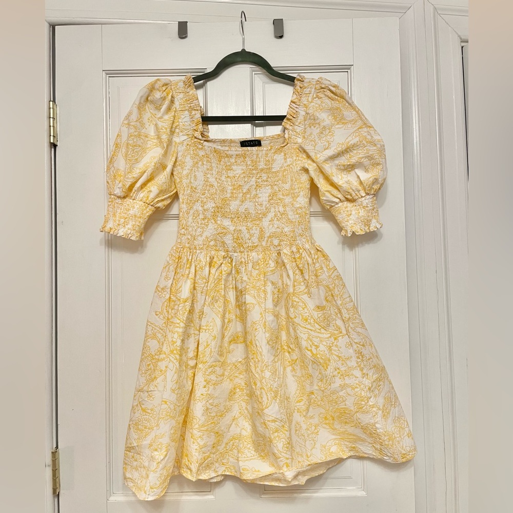 1. State Puff Sleeve Dress 100% Cotton Yellow/White